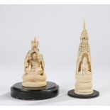 Two Japanese carved ivory Buddha figures, early 20th Century, both examples showing a seated