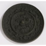 Japanese Edo period bronze mirror, decorated with beasts, dogs, birds and grapes, 13.5cm diameter