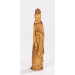 Japanese Meiji period marine ivory okimono, holding a bead and prayer beads, 21.5cm highOverall good