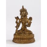 Gilt metal figure depicting Shiva seated with left hand raised, 22cm highBase has a split and the