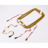 Chinese Court necklace, consisting of Peking glass, coral beads with green and red drops to pink