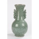 Chinese porcelain celadon vase, with crackle glaze decoration to the vase, 27cm highOverall good