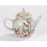 Chinese porcelain famille rose export teapot, Qianlong period, of globular rounded form with cover
