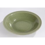 Chinese celadon bowl, with stylised leaf and scroll decoration, 43cm diameterNo visible condition