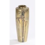 Japanese Meiji period gilt brass and silver inlaid vase, the tapered vase inlaid with bamboo