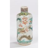Chinese miniature porcelain famille verte dragon vase, Qing dynasty, with a green and yellow