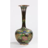 Chinese cloisonné vase, the slender stem above a bulbus body decorated with foliate and leaf