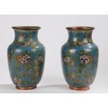 Pair of Chinese cloisonné vases, Qing dynasty, 19th Century, with a blue ground and sprays of