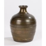 Japanese bronze vase, the bulbous body with raised bands, 17cm highOverall good order