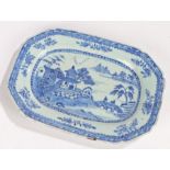 Chinese porcelain dish, Qing dynasty, with a lake and pagoda scene, 25.5cm diameter Glaze chips to