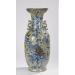 Chinese Qing dynasty porcelain celadon Canton vase, 19th Century, of large proportions, painted with