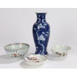 Chinese porcelain vase, in blue and white, together with a 19th Century Chinese porcelain bowl, a