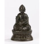 Chinese bronze Buddha, of seated figure on a stand, 15cm highOverall good order