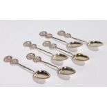 Set of six Chinese silver tea spoons, Qing dynasty, late 19th Century, maker Wang Hing, each spoon