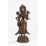 Tibetan bronze statue, of Padmapani standing on a plinth base, 32.5cm highOverall good order