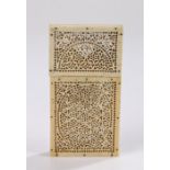 19th Century Indian ivory card case, with pierced decoration, 9.5cm highSpilt to the base of the