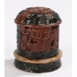 Chinese soapstone incense burner, with a pierced top above a barrel dragon body and enclosed