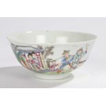 Chinese porcelain bowl, Qianlong mark to the base, two figures on horse back near two female figures