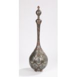 19th Century Iraqi oil bottle and cover, of large proportions, the finial top in copper colour