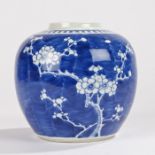 Chinese porcelain ginger jar, in blue and white, decorated with blossoming flowers, double circle
