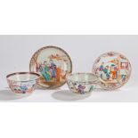 Chinese porcelain, Qing dynasty, to include two tea bowls with colourful figural decoration, a