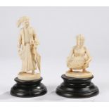 Two Japanese ivory Okimonos, early 20th Century, to include a standing figure holding a parasol, the