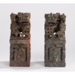 Large pair of Chinese seals, Qing dynasty, with dogs of foo above figural bases and seal marks to