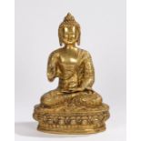 Gilded bronze figure depicting Buddha, depicted in a seated position with legs crossed, 32cm