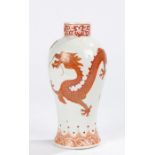 Chinese porcelain vase, Qing dynasty, 19th Century, decorated in red and gilt as dragons above