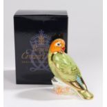 Royal Crown Derby paperweight, 'Red Faced Lovebird', No. 679/2500, boxed, marked and signed to the