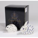 Royal Crown Derby paperweight, '25th Anniversary Rabbits', boxed, marked to the base and with a