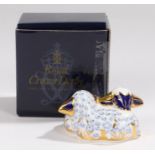 Royal Crown Derby paperweight, 'Twin Lambs', boxed and marked to the base