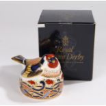 Royal Crown Derby paperweight, 'Goldfinch Nesting', boxed and marked to the base