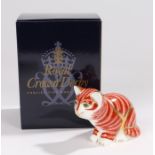 Royal Crown Derby paperweight, 'Sitting Ginger Kitten', No. 999/1500, boxed, marked and signed to