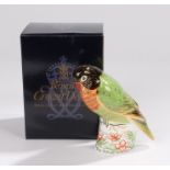 Royal Crown Derby paperweight, 'Black Faced Lovebird', No. 691/2500, boxed, marked and signed to the