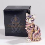 Royal Crown Derby paperweight, 'Cat', boxed and marked to the base