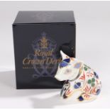 Royal Crown Derby paperweight, 'Sitting Piglet', boxed and marked to the base as 'MMII'