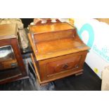 Edwardian mahogany box, with a hinged compartment top above drawers to the side and a hinged