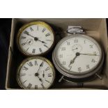 HAC goliath repeater alarm clock, two brass cased mantel clocks with subsidiary seconds dials (3)