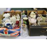 Collection of porcelain ware and ceramic figures, to include a glass Caithness paperweight, jugs,