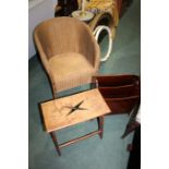 Early 20th Century oak carved stool, with star pierced to the top, together with a Lloyd Loom