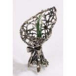 Continental silver posie/flower holder, of shaped basket form with tied ribbon centre, stamped 800