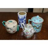 Chinese Canton teapot, together with other Chinese porcelain pots and a vase (4)