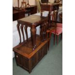 17th Century style oak coffer, together with side tables, (qty)