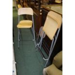 Pair of folding kitchen stools with tubular metal legs, similar low stool (3)