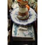 Burgess and Leigh ivory ware porcelain cheese dish and cover, transfer decorated in blue and white