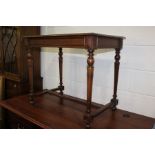 Oak centre table, with a rectangular top above turned supports united by stretchers, 83cm wide
