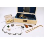 Jewellery box containing a quantity of jewellery, to include cufflinks, silver bangle, necklaces,