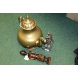 Persian brass coffee pot, with gadrooned cover above a bulbous body, on a stepped foot, 29cm high
