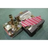 Collection of silver plated and porcelain ware, together with a Jewellery box, two candlesticks, two